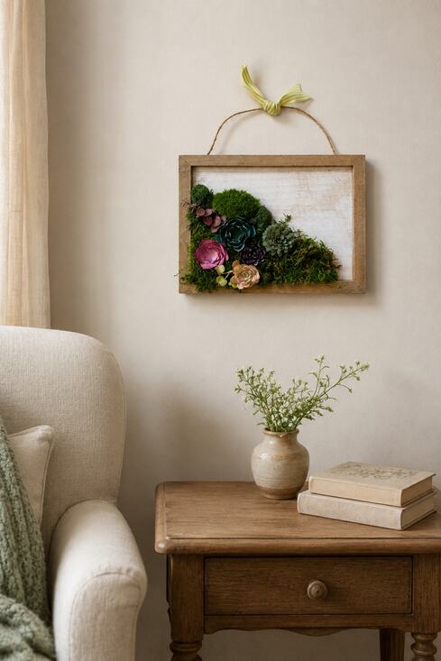 Ma Cherie Design Co Other - Handmade 8x10 Preserved Moss Wall Art w/ Paper Succulents Rustic Botanical Decor